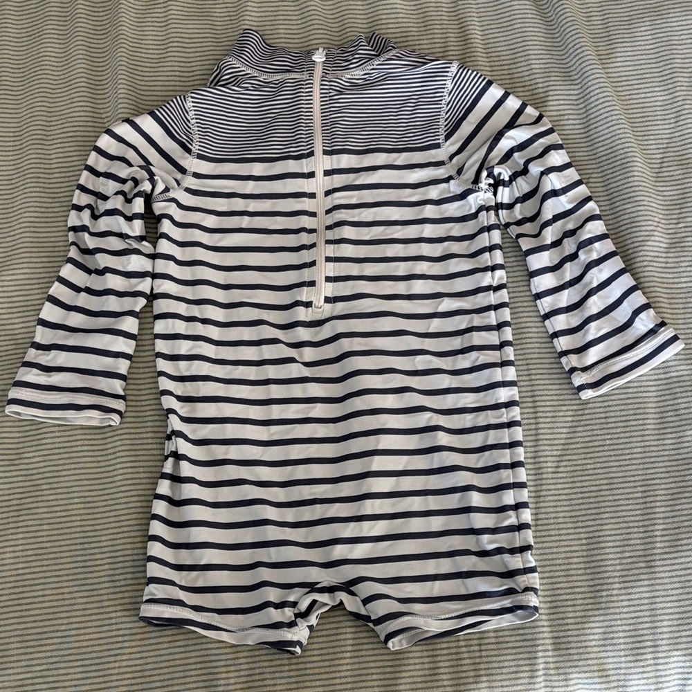 Striped Navy & White Romper One Piece Swimsuit Rashguard